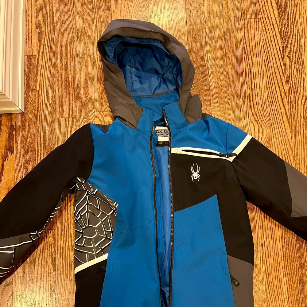 Spyder Kids Blue Black Gray Hooded Puffer Jacket